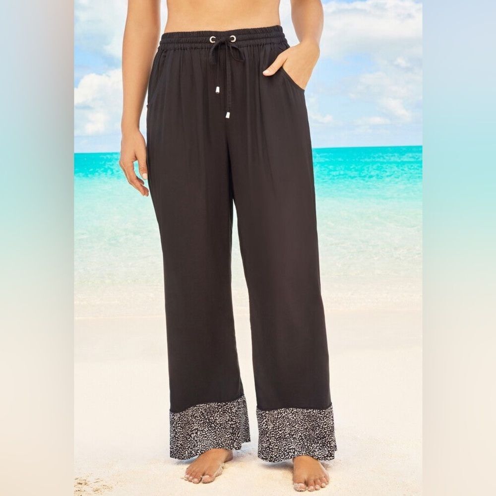 Swimsuits For All Wide Leg Pant NEW Swim Cover Up Pant Black Gold Size 30